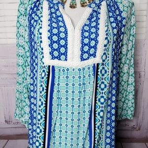 CROWN & IVY PLUS SIZE 1X VACATION TOP TEAL BLOUSE